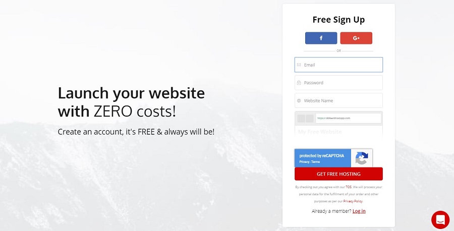 000webhost free domain log in form