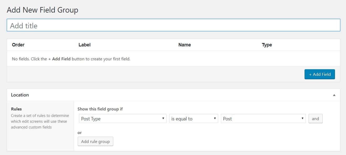Adding new field group in WordPress custom fields