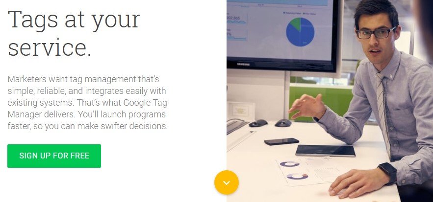 The Google Tag Manager homepage.