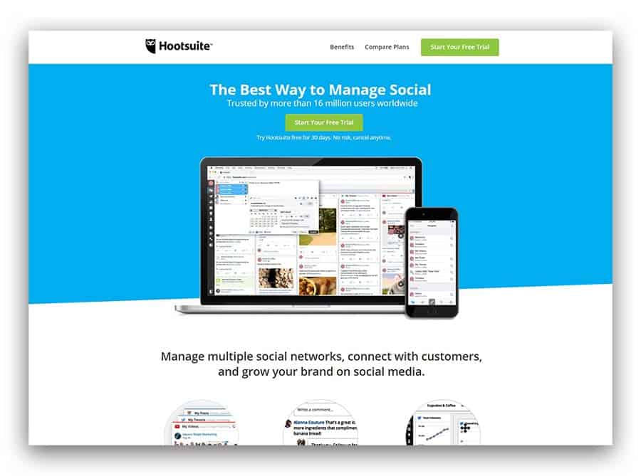 Hootsuite as an example of B2B ecommerce website ideas
