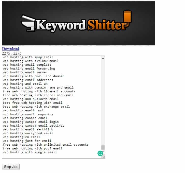 keyword shitter mining the term web hosting