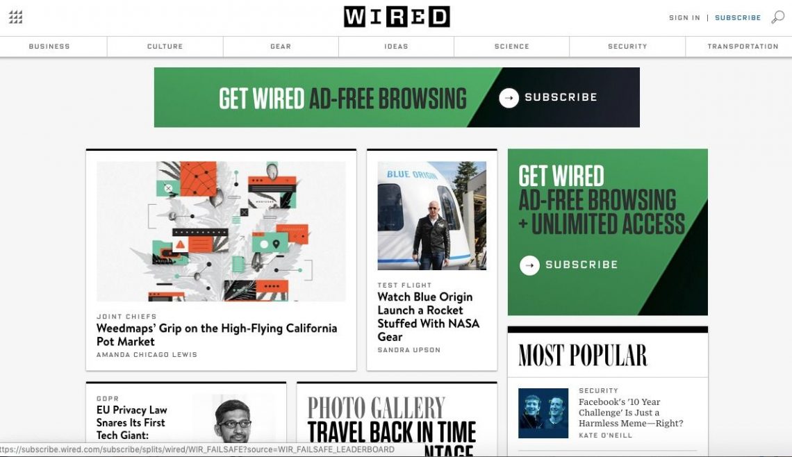 Screenshot of Wired tech blog
