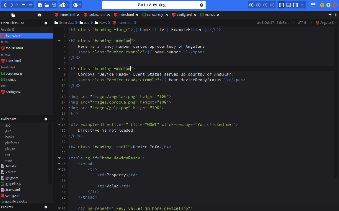 Screenshot of Komodo Edit HTML editor 2018