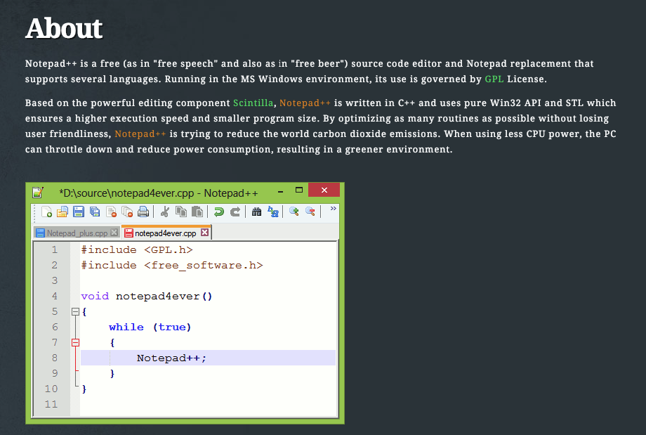 Screenshot of Notepad++ HTML editor 2018