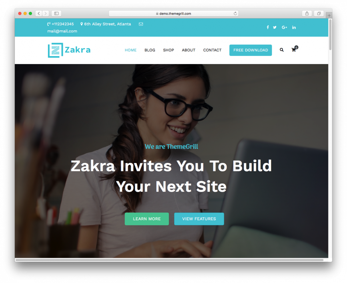 Zakra WordPress theme's demo page